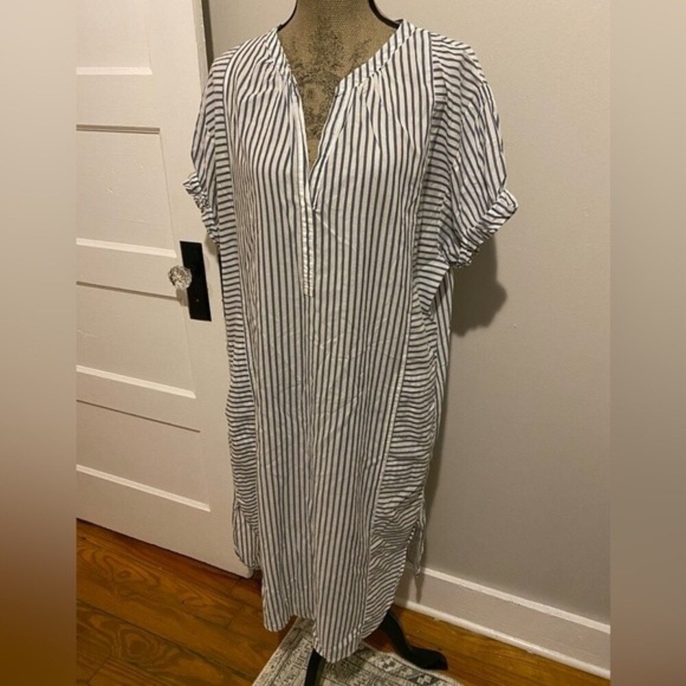Xirena Striped Long Cuffed Sleeve V Neck Chennedy Dress
